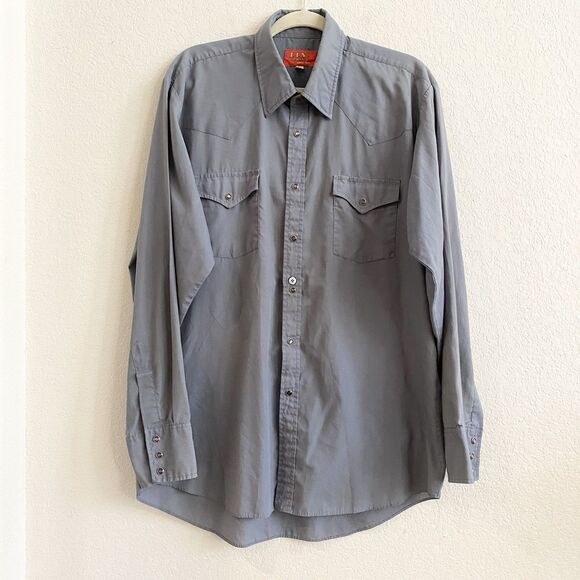 Ely Plains Pearl Snap Shirt Long Sleeve Gray Size 16 1/2 34-35 * - Picture 5 of 10